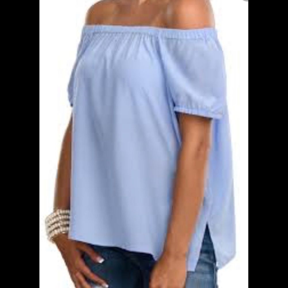 Purple Snow Blue and White Striped Shoulder Top